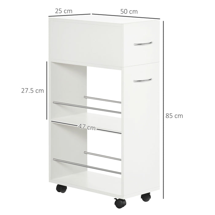 EASYCOMFORT  Carrello da Cucina in Truciolato e Acciaio Inox con 2 Ripiani Aperti, Cassetto Estraibile e Parapetti, 25x50x85 cm