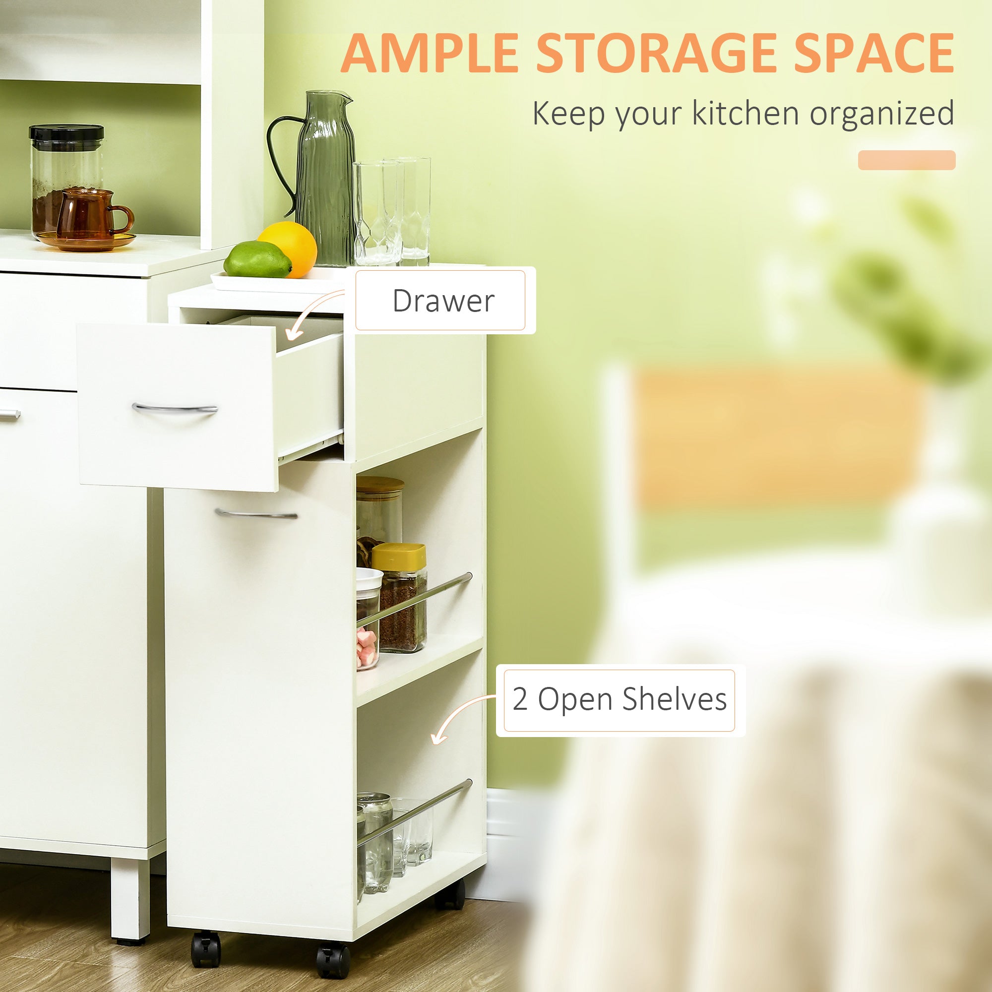 EASYCOMFORT  Carrello da Cucina in Truciolato e Acciaio Inox con 2 Ripiani Aperti, Cassetto Estraibile e Parapetti, 25x50x85 cm