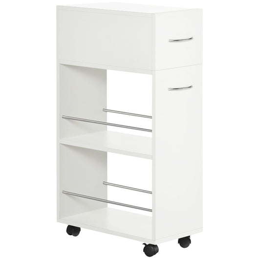 EASYCOMFORT  Carrello da Cucina in Truciolato e Acciaio Inox con 2 Ripiani Aperti, Cassetto Estraibile e Parapetti, 25x50x85 cm