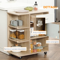 EASYCOMFORT  Carrello da Cucina Portavivande con Cassetto, Ripiani e Armadietto in Legno, Acciaio e Vetro, 65x39x80cm