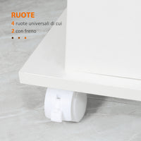 EasyComfort Carrello da Cucina Portavivande in Legno con 2 Ripiani e Ruote, 60x38x77cm, Bianco