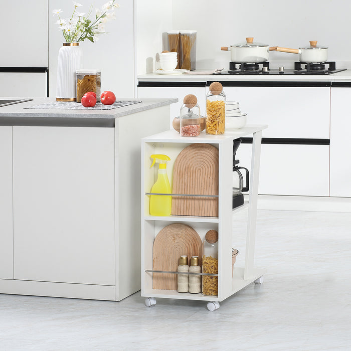 EasyComfort Carrello da Cucina Portavivande in Legno con 2 Ripiani e Ruote, 60x38x77cm, Bianco