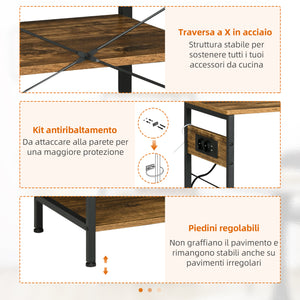 Easycomfort Mobile da Cucina a 3 ripiani in Truciolato con Presa di corrente, Porta USB e Cestino, 90x40x83cm