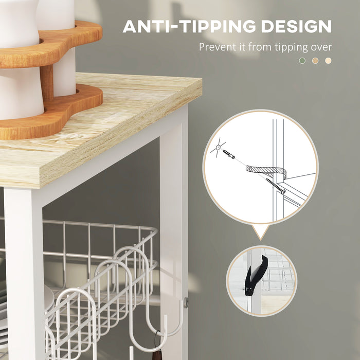 EasyComfort Mobile Cucina Moderno a 4 Ripiani con Cestino e Ganci in Legno e Acciaio, 90x40x84.5cm, Quercia e Bianco