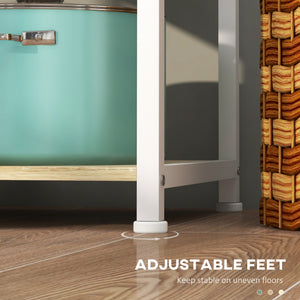 EasyComfort Mobile Cucina Moderno a 4 Ripiani con Cestino e Ganci in Legno e Acciaio, 90x40x84.5cm, Quercia e Bianco