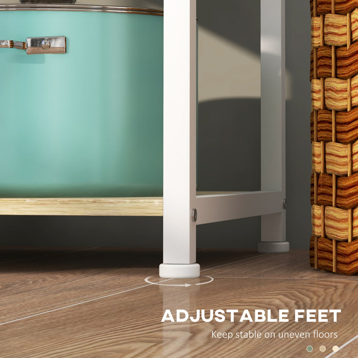 EasyComfort Mobile Cucina Moderno a 4 Ripiani con Cestino e Ganci in Legno e Acciaio, 90x40x84.5cm, Quercia e Bianco