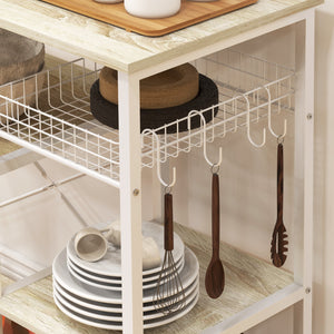 EasyComfort Mobile Cucina Moderno a 4 Ripiani con Cestino e Ganci in Legno e Acciaio, 90x40x84.5cm, Quercia e Bianco