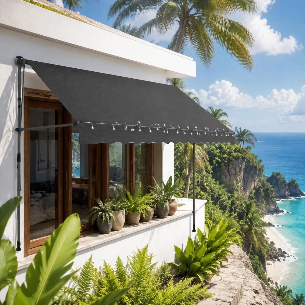 Retractable Awning, Manually Operated, With LED, 350 Cm, Anthracite