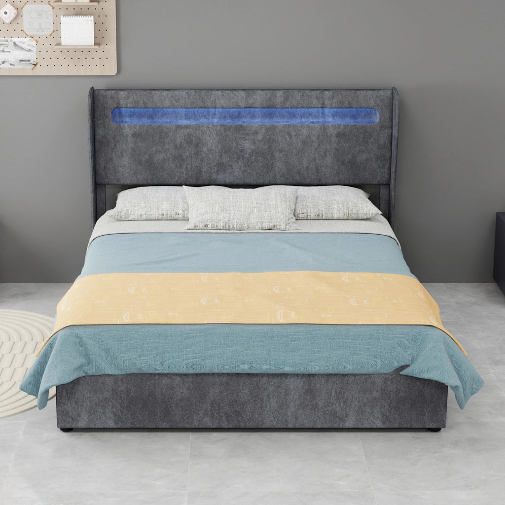 letto imbottito tessuto metallo grigio 140 x 200 cm