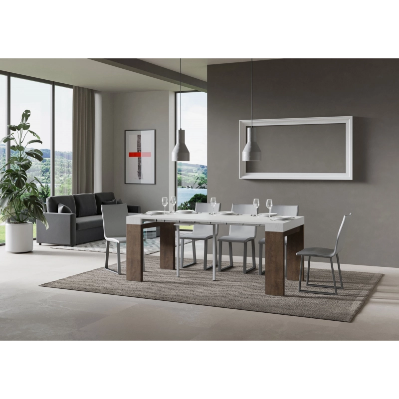 Consolle allungabile 90x40/196 cm Roxell Mix Small piano Bianco Frassino - Bianco Frassino/Noce