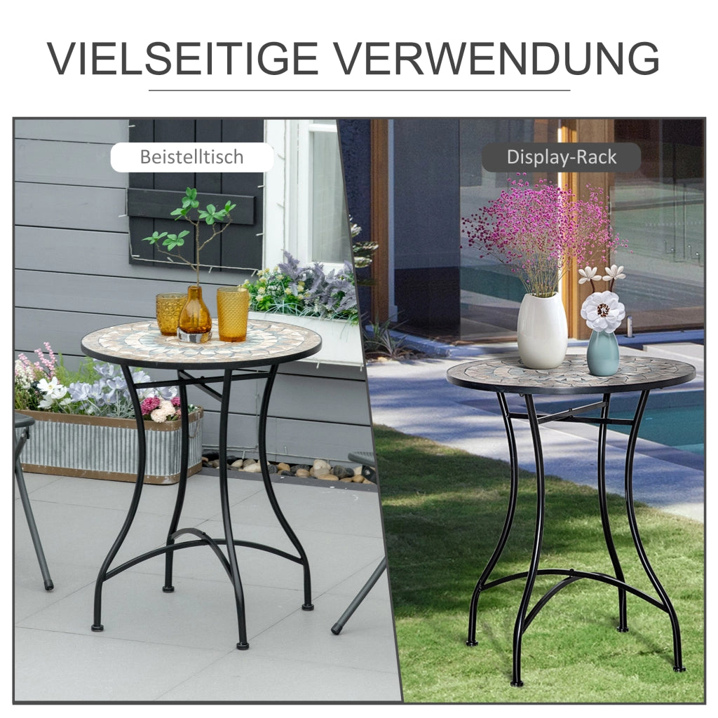 Tavolo da giardino a mosaico di ?60 cm; tavolo da balcone tavolino in acciaio e ceramica arancione e bianco; altezza 71 cm per giardino e balcone