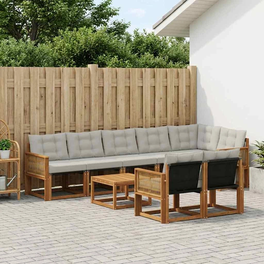 Set di divani da esterno 9 pz Naturale e Grigio Chiaro 3382051