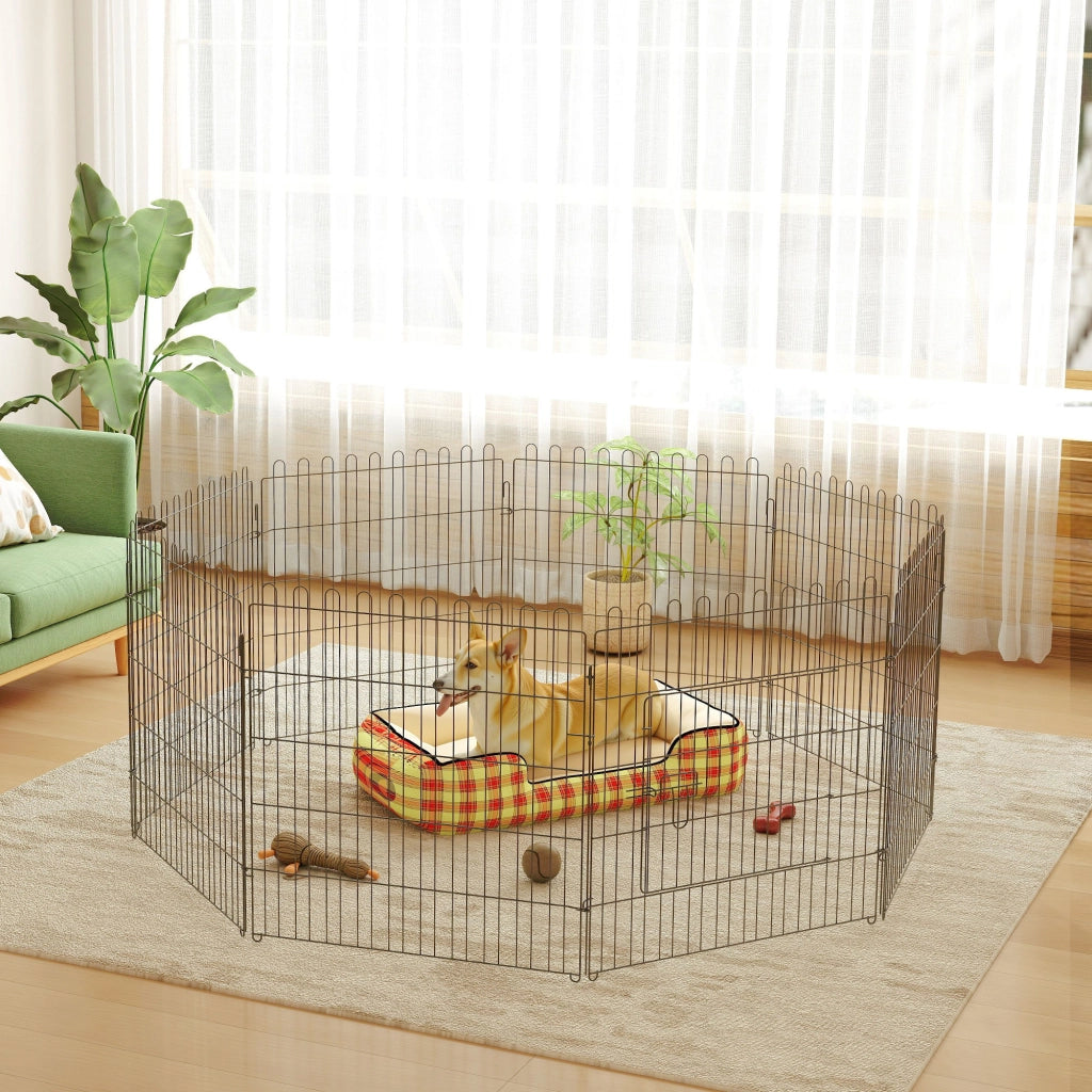 Recinto per animali domestici ¨C zephmum ¨C nero, 8 pannelli 71x61 cm, diametro 180 cm