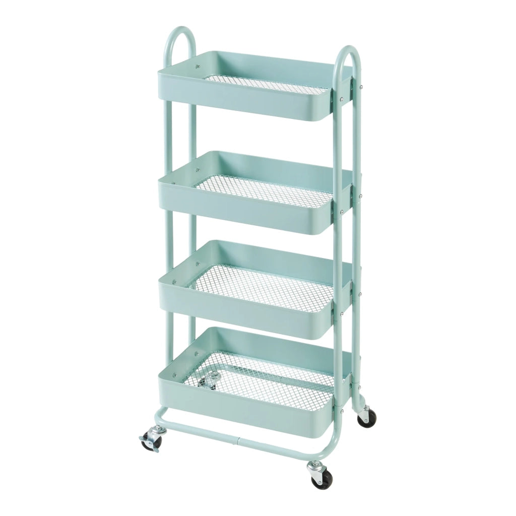 Carrello di servizio mobile contenitore per cucina/soggiorno con 4 cestelli acciaio 104 x 46 x 35 cm verde menta 03_0009241