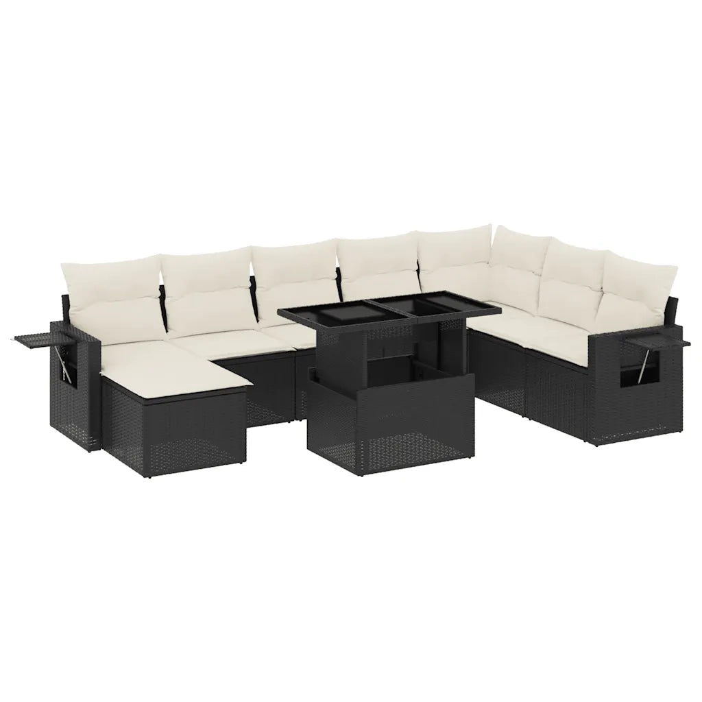 Set Divani da Giardino con Cuscini 8 pz Nero in Polyrattan