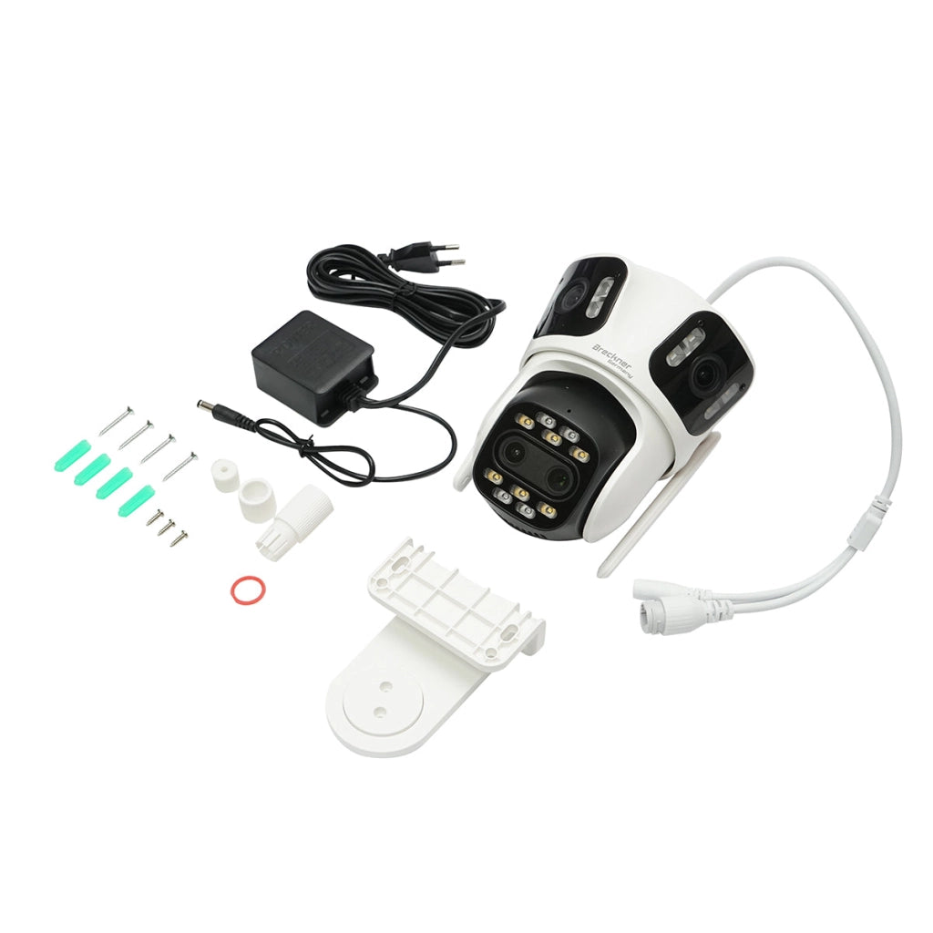 Telecamera di sorveglianza con 4 lenti, 3 obiettivi da 12 MP, 2 CPU dual control, P2P WIFI 2.4GHz, PTZ con sensore di movimento, visione notturna a colori, rilevamento umano AI e applicazione iCSee