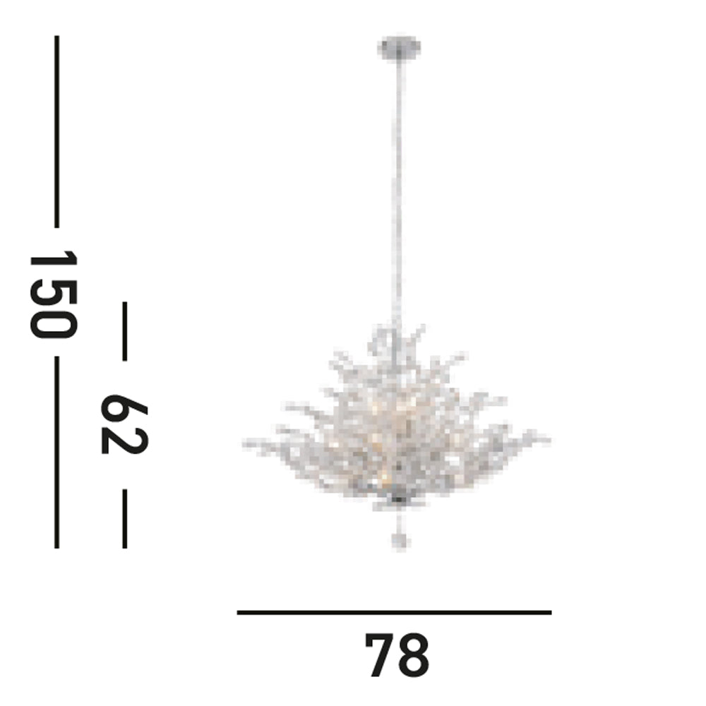 Sospensione Contemporanea Mazzo Acciaio Cromo Vetro Trasparente 11 Luce E14