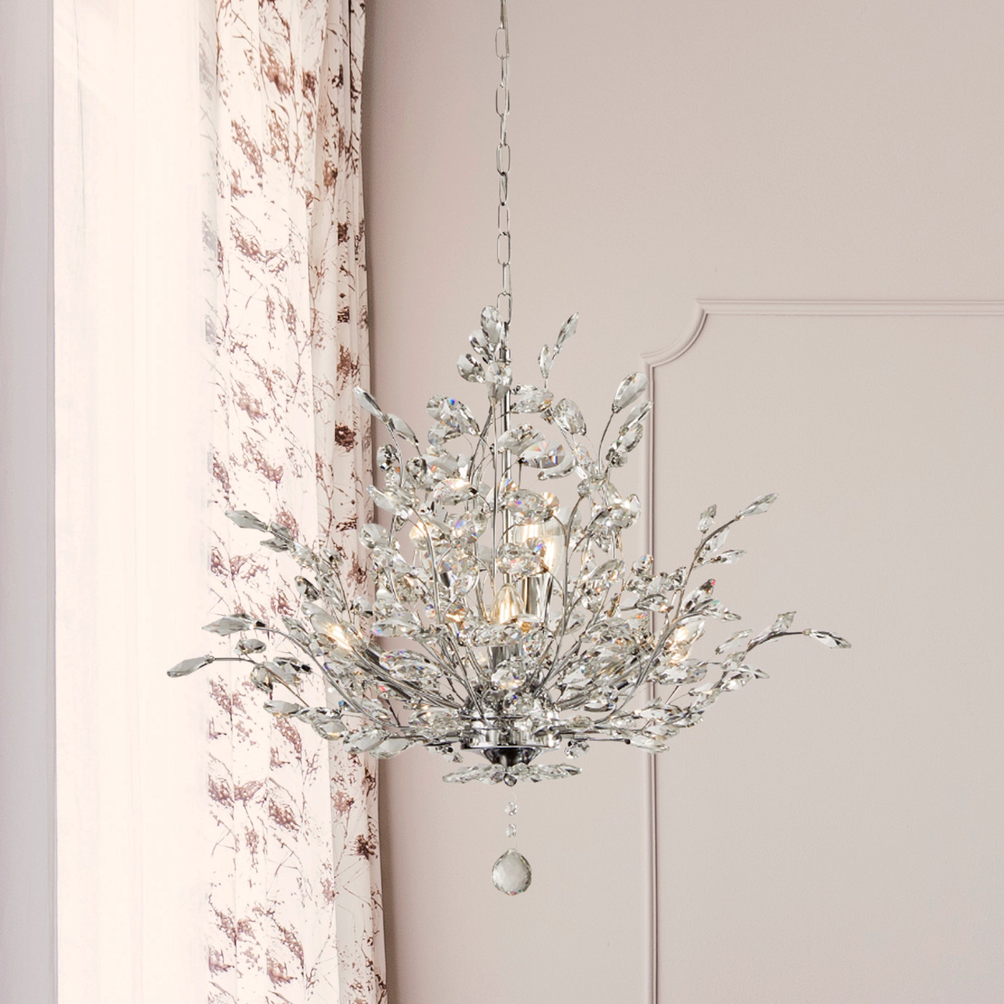 Sospensione Contemporanea Mazzo Acciaio Cromo Vetro Trasparente 11 Luce E14