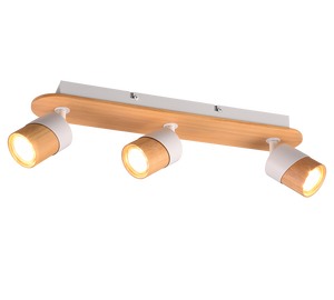 Barra 3 faretti orientabili. metallo, bianco e naturale, L 48 cm, Aruni