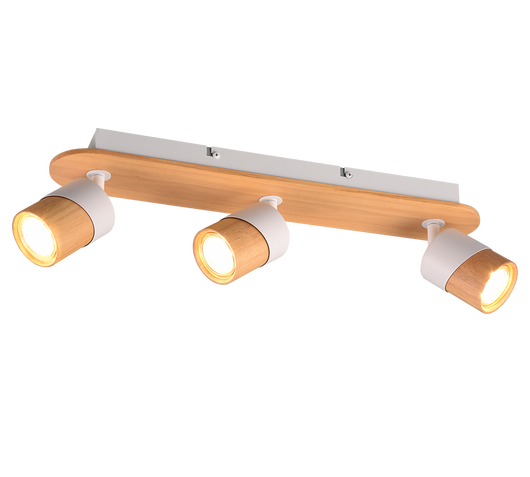 Barra 3 faretti orientabili. metallo, bianco e naturale, L 48 cm, Aruni
