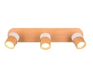 Barra 3 faretti orientabili. metallo, bianco e naturale, L 48 cm, Aruni
