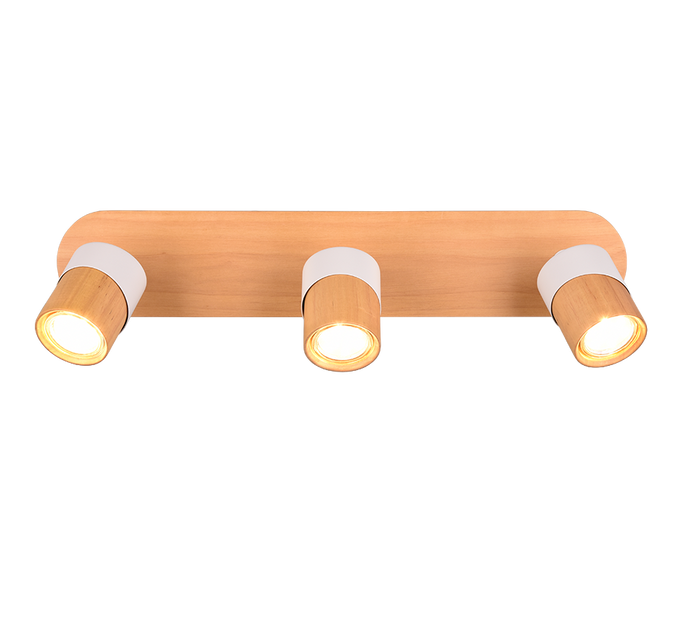 Barra 3 faretti orientabili. metallo, bianco e naturale, L 48 cm, Aruni