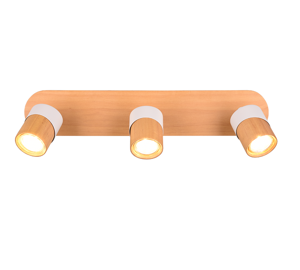 Barra 3 faretti orientabili. metallo, bianco e naturale, L 48 cm, Aruni