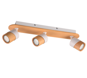 Barra 3 faretti orientabili. metallo, bianco e naturale, L 48 cm, Aruni