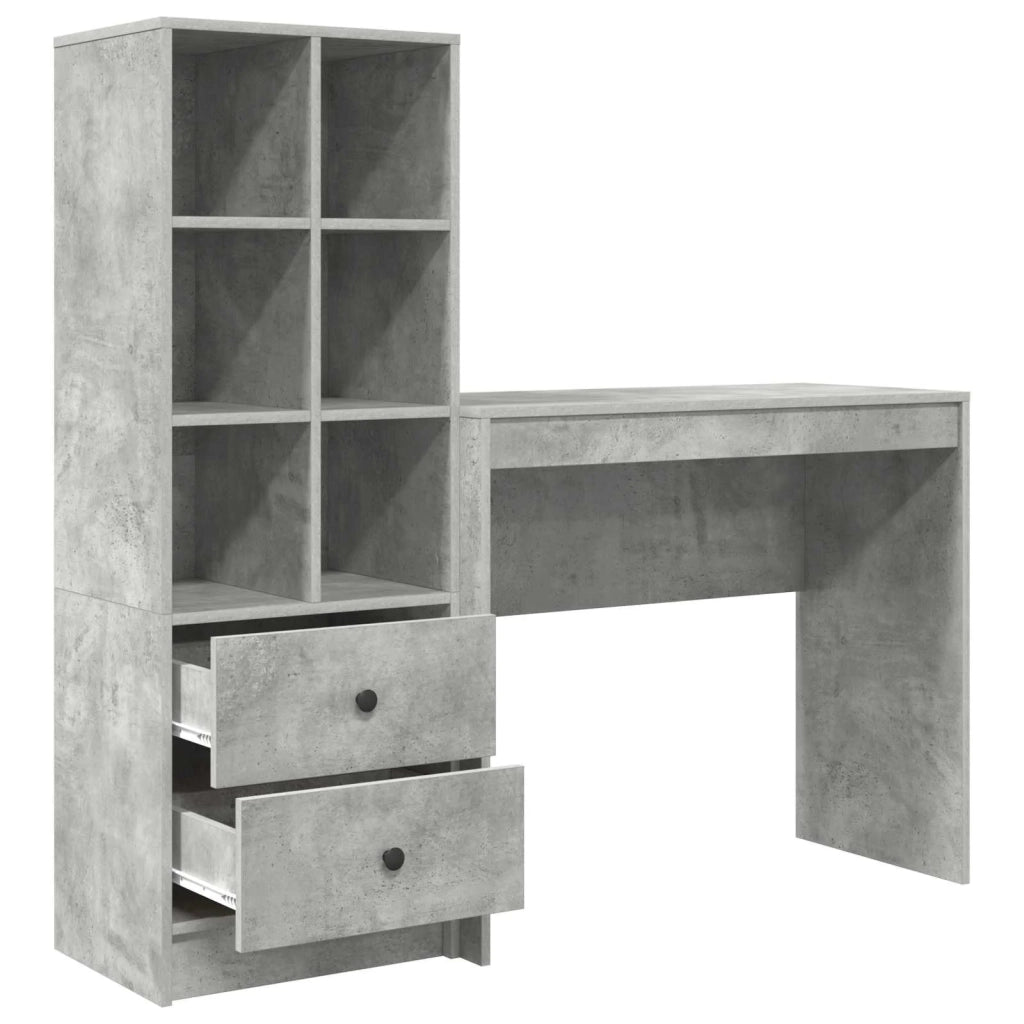 Scrivania | Tavolo da Ufficio con cassetto con lo scaffale 2 pz Grigio cemento