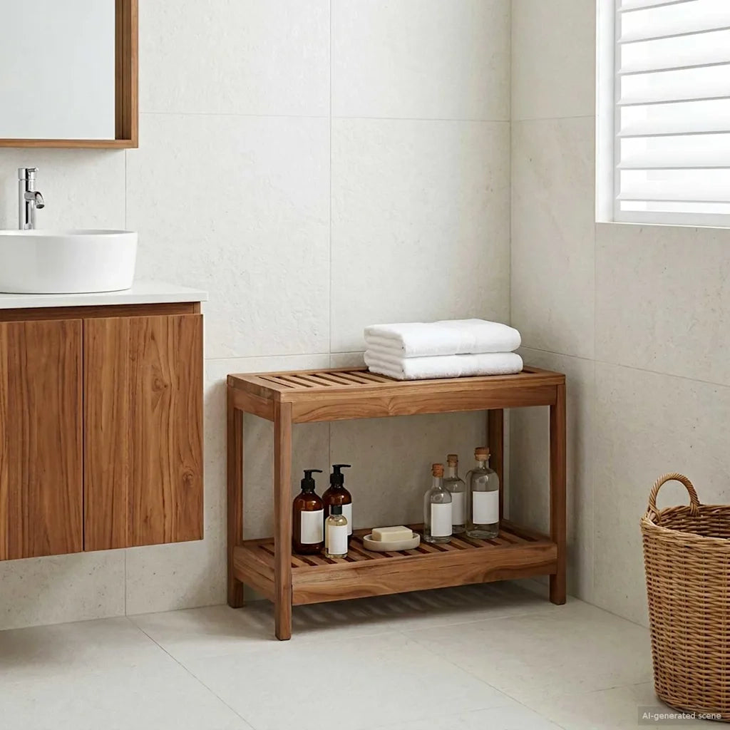 Tavolo Laterale da Bagno Naturale 60 x 30 x 45 cm 42024291