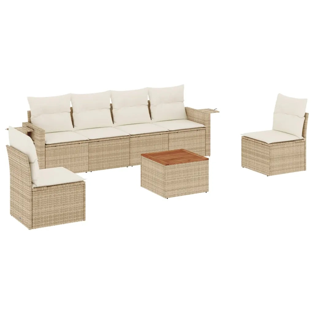 Set Divani da Giardino 7 pz con Cuscini Beige in Polyrattan 3224511