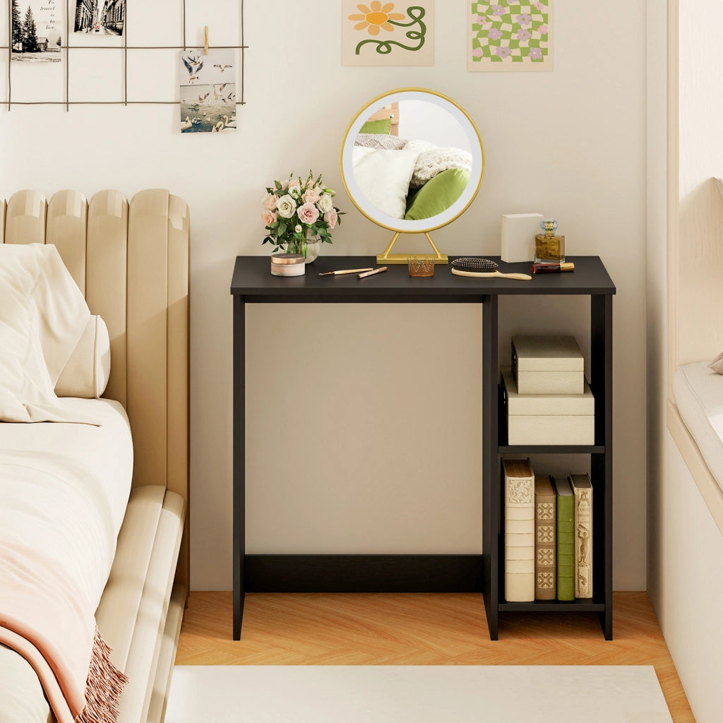 Scrivania salvaspazio da casa e ufficio 80x40x74cm per ambienti piccoli, Scrivania per computer con 2 ripiani Nero