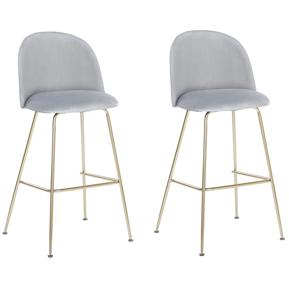 Set di 2 sedie da bar Rivestimento in velluto grigio Struttura in acciaio dorato Sedile con altezza del bancone Mobili per sala da pranzo