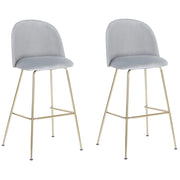 Set di 2 sedie da bar Rivestimento in velluto grigio Struttura in acciaio dorato Sedile con altezza del bancone Mobili per sala da pranzo