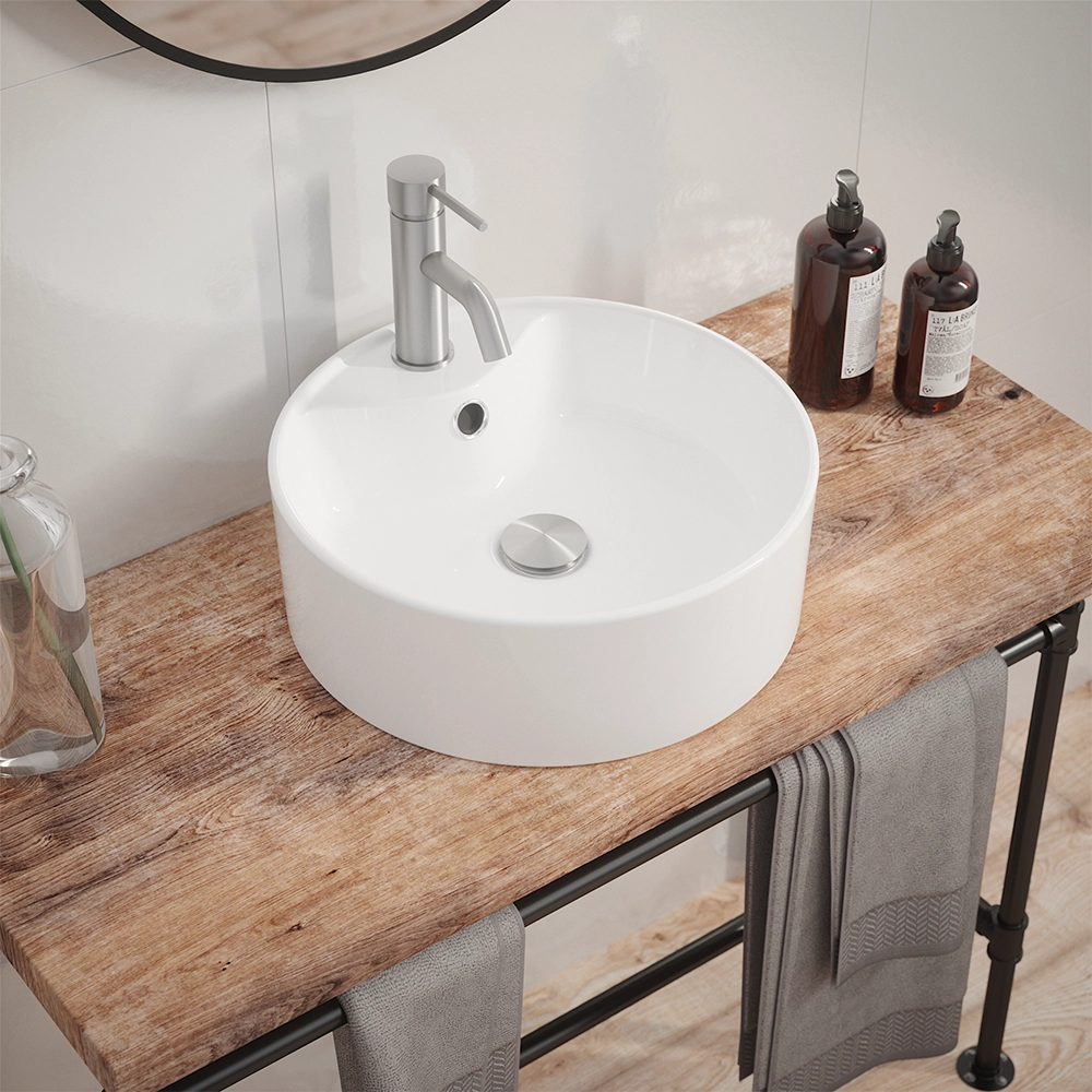 Lavabo da appoggio tondo con troppopieno 40x40x14 cm Bianco