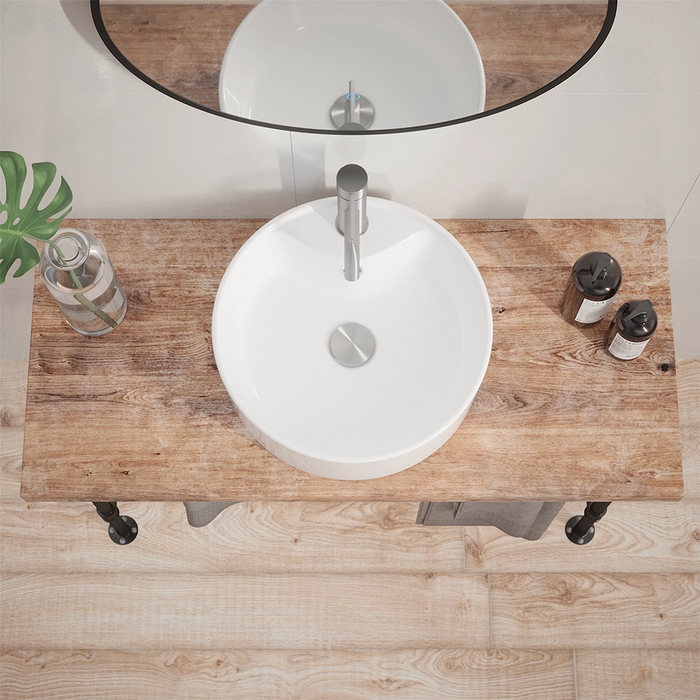 Lavabo da appoggio tondo con troppopieno 40x40x14 cm Bianco