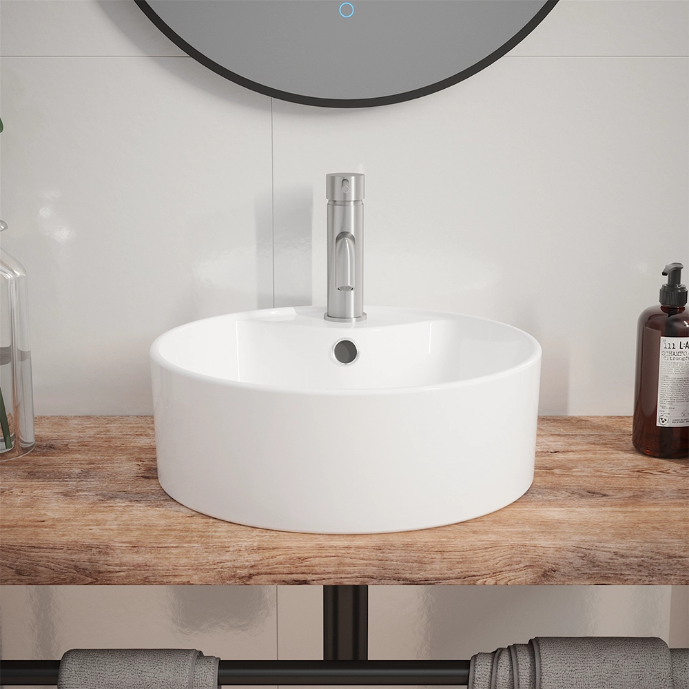 Lavabo da appoggio tondo con troppopieno 40x40x14 cm Bianco