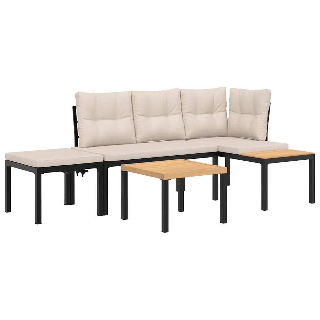 Set Panche Giardino Cuscini 4pz | Set Salotto da Giardino Nero Acciaio Verniciato Polvere