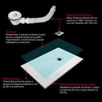 Piatto Doccia Bianco 70x90cm di Spessore da 3 cm in Pietra Artificiale e Mesina Mista Effetto Ardesia Ruvido Piletta e Tubo inclusi