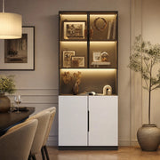 Vetrina moderna con ante in vetro e LED; 80 x 30 x 200 cm; bianca con dettagli neri