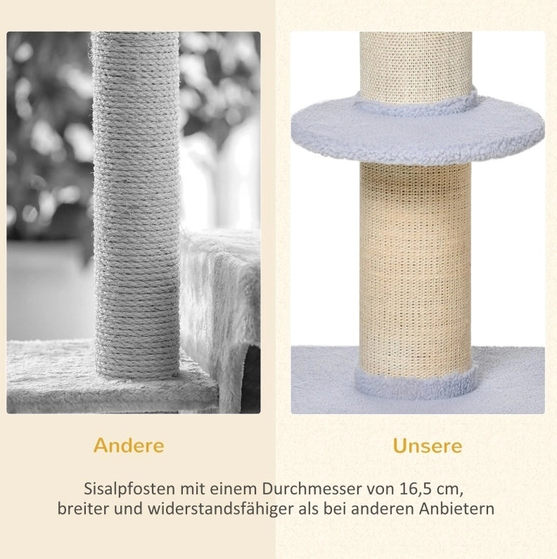 Tiragraffi per gatti azzurro chiaro con sisal, piattaforme e cuscino removibile