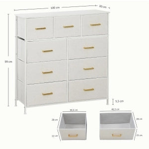 CASSETTIERA 9 cassetti 100x30x99 cm in tessuto crema