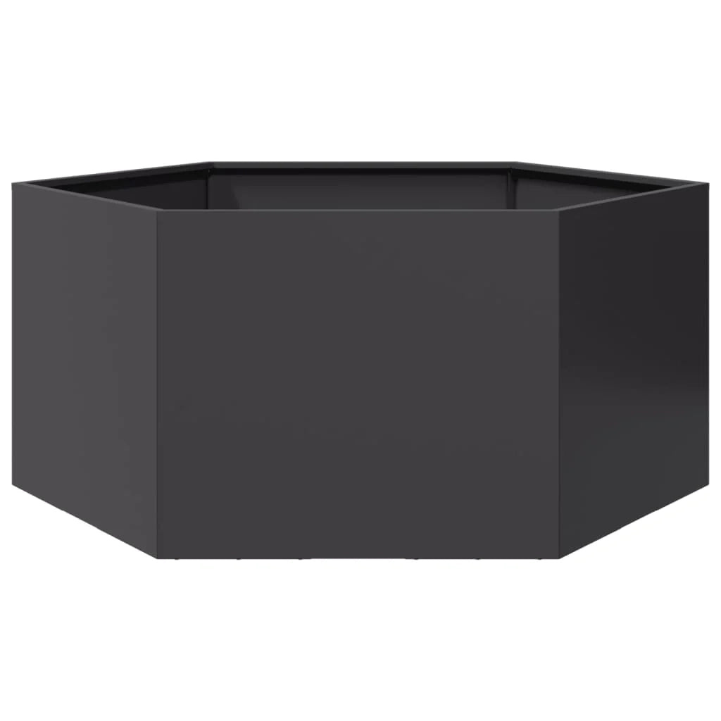 Fioriera/aiuola esagonale per piante fiori terrazza giardino 104 x 90 x 45 cm acciaio nero 02_0038632