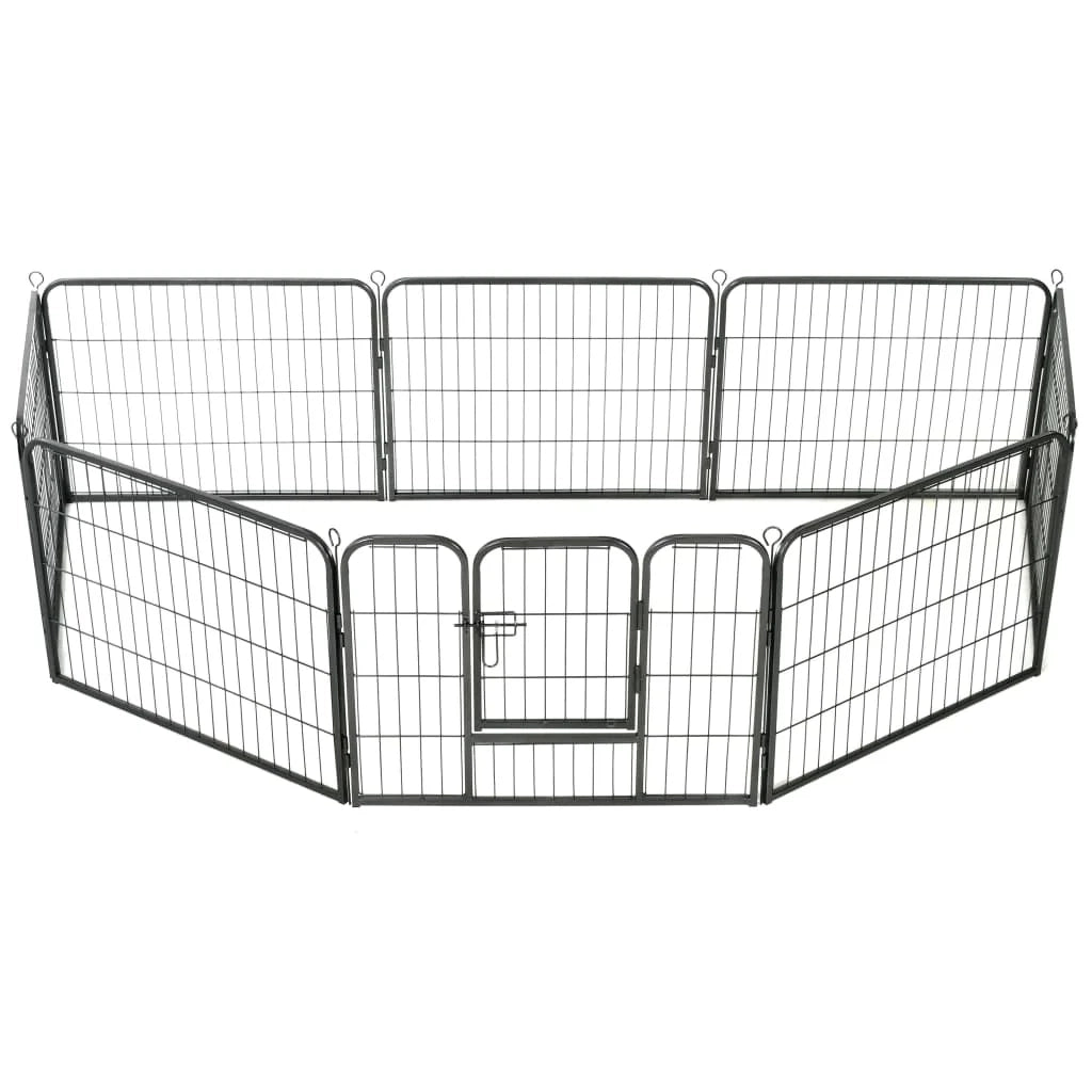 Recinto per cani 8 pannelli in acciaio 60 x 80 cm recinto per cani nero 02_0000566