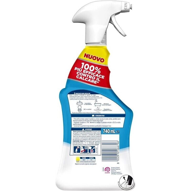 SPRAY NAPISAN 12 PZ IGIENIZZANTE BAGNO ANTICALCARE 740 ML L'UNO RIMUOVE GERMI E BATTERI PREVIENE LE MACCHIE DI ACQUA