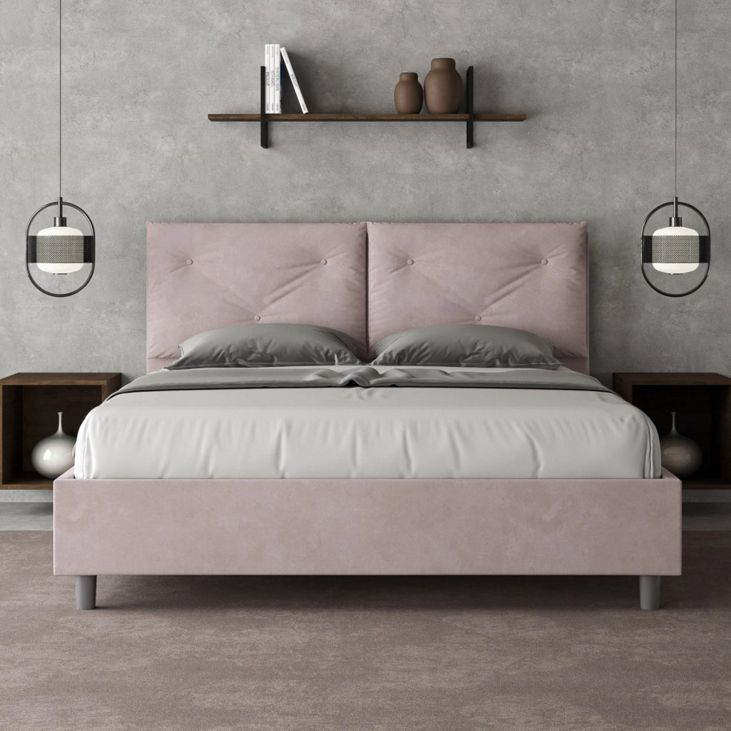 Letto Matrimoniale 160x200 cm con Rete e Contenitore Giroletto con Alzata Comoda Imbottito in Microfibra Appia Glicine