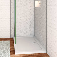 Piatto Doccia 110x80cm Bianco Spessore di 3 cm in Pietra Artificiale e Resina Minerale Mista Piletta Extra Piatta Sottile e Tubo inclusi