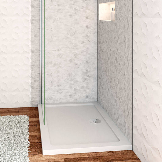 Piatto Doccia 90x70cm Bianco Spessore di 3 cm in Pietra Artificiale e Resina Minerale Mista Piletta Extra Piatta Sottile e Tubo inclusi