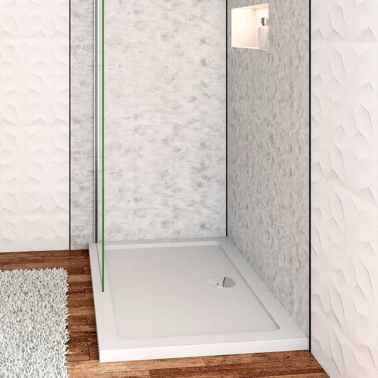 Piatto Doccia 80x70cm Bianco Spessore di 3 cm in Pietra Artificiale e Resina Minerale Mista Piletta Extra Piatta Sottile e Tubo inclusi