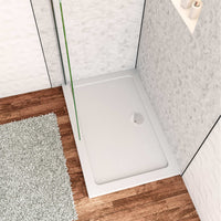 Piatto Doccia 80x70cm Bianco Spessore di 3 cm in Pietra Artificiale e Resina Minerale Mista Piletta Extra Piatta Sottile e Tubo inclusi